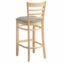 Lancaster Table & Seating Natural Finish Wooden Ladder Back Bar Height Chair With Light Gray Padded Seat -Lancaster Table & Seating Shop 2294031