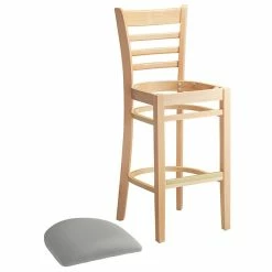 Lancaster Table & Seating Natural Finish Wooden Ladder Back Bar Height Chair With Light Gray Padded Seat -Lancaster Table & Seating Shop 2294032