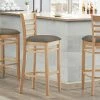 Lancaster Table & Seating Natural Finish Wooden Ladder Back Bar Height Chair With Taupe Padded Seat