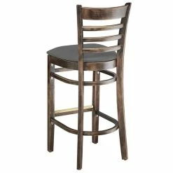 Lancaster Table & Seating Vintage Finish Wooden Ladder Back Bar Height Chair With Dark Gray Padded Seat -Lancaster Table & Seating Shop 2294058