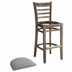 Lancaster Table & Seating Vintage Finish Wooden Ladder Back Bar Height Chair With Light Gray Padded Seat -Lancaster Table & Seating Shop 2294067