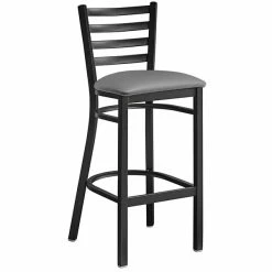 Lancaster Table & Seating Black Finish Ladder Back Bar Stool With 2 1/2" Dark Gray Vinyl Padded Seat -Lancaster Table & Seating Shop 2294191