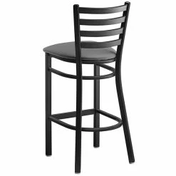 Lancaster Table & Seating Black Finish Ladder Back Bar Stool With 2 1/2" Dark Gray Vinyl Padded Seat -Lancaster Table & Seating Shop 2294192
