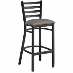 Lancaster Table & Seating Black Finish Ladder Back Bar Stool With 2 1/2" Taupe Vinyl Padded Seat -Lancaster Table & Seating Shop 2294201