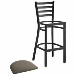Lancaster Table & Seating Black Finish Ladder Back Bar Stool With 2 1/2" Taupe Vinyl Padded Seat -Lancaster Table & Seating Shop 2294203