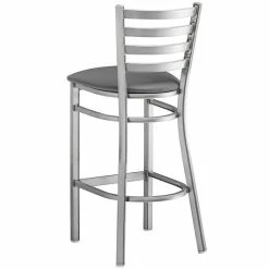 Lancaster Table & Seating Clear Coat Finish Ladder Back Bar Stool With 2 1/2" Dark Gray Vinyl Padded Seat 6 Lancaster Table & Seating Clear Coat Finish Ladder Back Bar Stool With 2 1/2" Dark Gray Vinyl Padded Seat -Lancaster Table & Seating Shop 2294530
