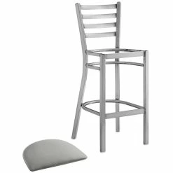 Lancaster Table & Seating Clear Coat Finish Ladder Back Bar Stool With 2 1/2" Light Gray Vinyl Padded Seat -Lancaster Table & Seating Shop 2294534