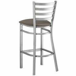 Lancaster Table & Seating Clear Coat Finish Ladder Back Bar Stool With 2 1/2" Taupe Vinyl Padded Seat -Lancaster Table & Seating Shop 2294540