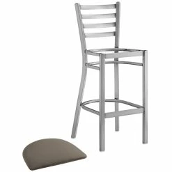 Lancaster Table & Seating Clear Coat Finish Ladder Back Bar Stool With 2 1/2" Taupe Vinyl Padded Seat -Lancaster Table & Seating Shop 2294541