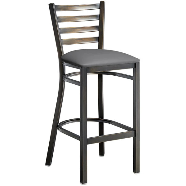 Lancaster Table & Seating Distressed Copper Finish Ladder Back Bar Stool With 2 1/2" Dark Gray Vinyl Padded Seat 2 Lancaster Table & Seating Distressed Copper Finish Ladder Back Bar Stool With 2 1/2" Dark Gray Vinyl Padded Seat - Image 2