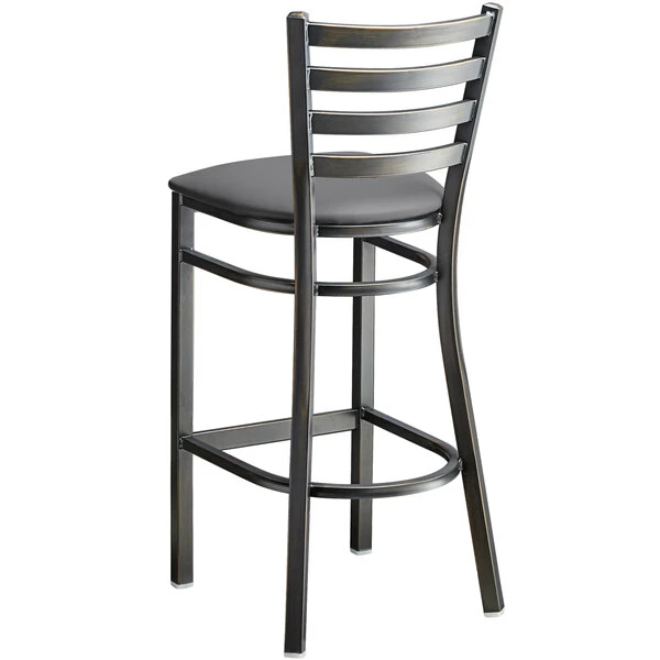 Lancaster Table & Seating Distressed Copper Finish Ladder Back Bar Stool With 2 1/2" Dark Gray Vinyl Padded Seat 3 Lancaster Table & Seating Distressed Copper Finish Ladder Back Bar Stool With 2 1/2" Dark Gray Vinyl Padded Seat - Image 3