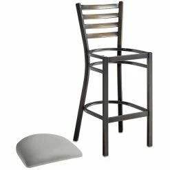 Lancaster Table & Seating Distressed Copper Finish Ladder Back Bar Stool With 2 1/2" Light Gray Vinyl Padded Seat -Lancaster Table & Seating Shop 2294554