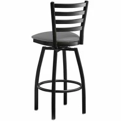 Lancaster Table & Seating Black Finish Ladder Back Swivel Bar Stool With 2 1/2" Dark Gray Vinyl Padded Seat -Lancaster Table & Seating Shop 2294626