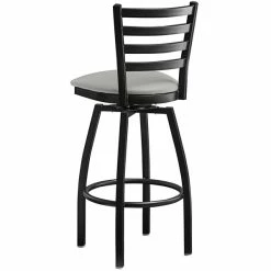 Lancaster Table & Seating Black Finish Ladder Back Swivel Bar Stool With 2 1/2" Light Gray Vinyl Padded Seat -Lancaster Table & Seating Shop 2294628