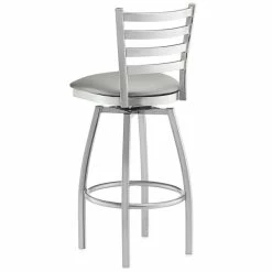 Lancaster Table & Seating Clear Coat Finish Ladder Back Swivel Bar Stool With 2 1/2" Light Gray Vinyl Padded Seat -Lancaster Table & Seating Shop 2294634