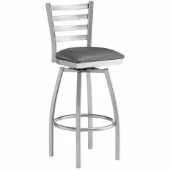 Lancaster Table & Seating Clear Coat Finish Ladder Back Swivel Bar Stool With 2 1/2" Dark Gray Vinyl Padded Seat -Lancaster Table & Seating Shop 2294637