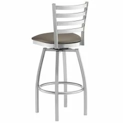 Lancaster Table & Seating Clear Coat Finish Ladder Back Swivel Bar Stool With 2 1/2" Taupe Vinyl Padded Seat -Lancaster Table & Seating Shop 2294640