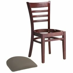 Lancaster Table & Seating Mahogany Finish Wooden Ladder Back Chair With Taupe Padded Seat -Lancaster Table & Seating Shop 2294986