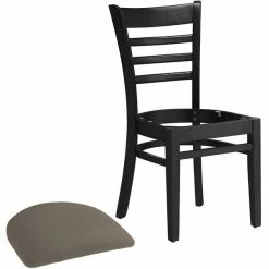 Lancaster Table & Seating Black Finish Wooden Ladder Back Chair With Taupe Padded Seat -Lancaster Table & Seating Shop 2295021