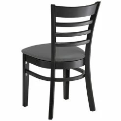 Lancaster Table & Seating Black Finish Wooden Ladder Back Chair With Dark Gray Padded Seat -Lancaster Table & Seating Shop 2295041