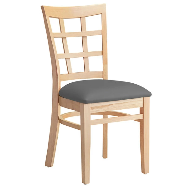 Lancaster Table & Seating Natural Finish Wooden Window Back Chair With Dark Gray Padded Seat 2 Lancaster Table & Seating Natural Finish Wooden Window Back Chair With Dark Gray Padded Seat - Image 2