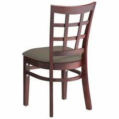 Lancaster Table & Seating Mahogany Finish Wooden Window Back Chair With Taupe Padded Seat -Lancaster Table & Seating Shop 2295225