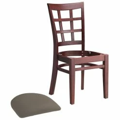 Lancaster Table & Seating Mahogany Finish Wooden Window Back Chair With Taupe Padded Seat -Lancaster Table & Seating Shop 2295226