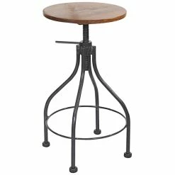 BFM Seating Lincoln Screw Clear Coated Steel Backless Barstool With Autumn Ash Wood Seat