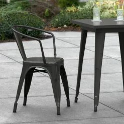 LT&S Alloy Series Lancaster Table & Seating Alloy Series Black Metal Indoor / Outdoor Industrial Cafe Arm Chair