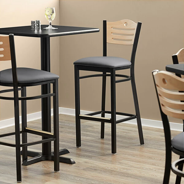 Lancaster Table & Seating Natural Finish Bar Height Bistro Chair With 2" Dark Gray Padded Seat 1 Lancaster Table & Seating Natural Finish Bar Height Bistro Chair With 2" Dark Gray Padded Seat
