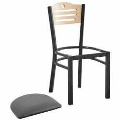 Lancaster Table & Seating Natural Finish Bistro Dining Chair With 2 1/2" Dark Gray Vinyl Padded Seat - Detached Seat -Lancaster Table & Seating Shop 2296629
