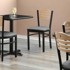 Lancaster Table & Seating Natural Finish Bistro Dining Chair With 2 1/2" Dark Gray Vinyl Padded Seat - Detached Seat
