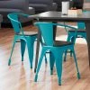 LT&S Alloy Series Lancaster Table & Seating Alloy Series Teal Metal Indoor Industrial Cafe Arm Chair With Black Wood Seat