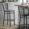 Lancaster Table & Seating Black Finish Ladder Back Bar Stool With 2 1/2" Dark Gray Vinyl Padded Seat
