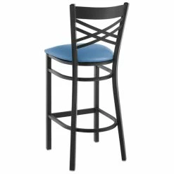 Lancaster Table & Seating Black Finish Cross Back Bar Stool With 2 1/2" Blue Vinyl Padded Seat -Lancaster Table & Seating Shop 2297009