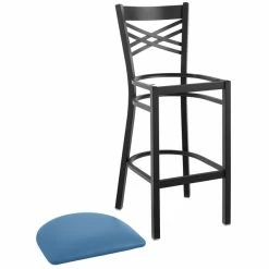 Lancaster Table & Seating Black Finish Cross Back Bar Stool With 2 1/2" Blue Vinyl Padded Seat -Lancaster Table & Seating Shop 2297010