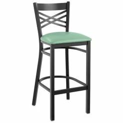 Lancaster Table & Seating Black Finish Cross Back Bar Stool With 2 1/2" Seafoam Vinyl Padded Seat -Lancaster Table & Seating Shop 2297017