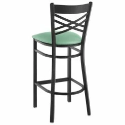 Lancaster Table & Seating Black Finish Cross Back Bar Stool With 2 1/2" Seafoam Vinyl Padded Seat -Lancaster Table & Seating Shop 2297018
