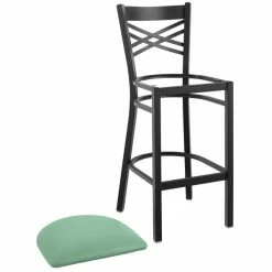 Lancaster Table & Seating Black Finish Cross Back Bar Stool With 2 1/2" Seafoam Vinyl Padded Seat -Lancaster Table & Seating Shop 2297019
