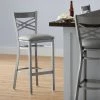 Lancaster Table & Seating Clear Coat Finish Cross Back Bar Stool With 2 1/2" Light Gray Vinyl Padded Seat