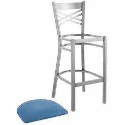 Lancaster Table & Seating Clear Coat Finish Cross Back Bar Stool With 2 1/2" Blue Vinyl Padded Seat 7 Lancaster Table & Seating Clear Coat Finish Cross Back Bar Stool With 2 1/2" Blue Vinyl Padded Seat -Lancaster Table & Seating Shop 2297029