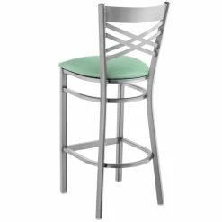 Lancaster Table & Seating Clear Coat Finish Cross Back Bar Stool With 2 1/2" Seafoam Vinyl Padded Seat 6 Lancaster Table & Seating Clear Coat Finish Cross Back Bar Stool With 2 1/2" Seafoam Vinyl Padded Seat -Lancaster Table & Seating Shop 2297032