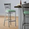 Lancaster Table & Seating Clear Coat Finish Cross Back Bar Stool With 2 1/2" Seafoam Vinyl Padded Seat