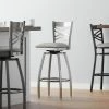 Lancaster Table & Seating Clear Coat Finish Cross Back Swivel Bar Stool With 2 1/2" Light Gray Vinyl Padded Seat