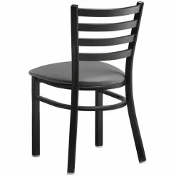 Lancaster Table & Seating Black Finish Ladder Back Chair With 2 1/2" Dark Gray Vinyl Padded Seat -Lancaster Table & Seating Shop 2297094