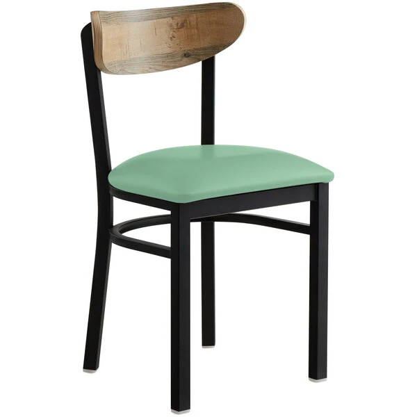 LT&S Boomerang Series Lancaster Table & Seating Boomerang Black Finish Chair With 2 1/2" Seafoam Vinyl Padded Seat And Driftwood Back 2 LT&S Boomerang Series Lancaster Table & Seating Boomerang Black Finish Chair With 2 1/2" Seafoam Vinyl Padded Seat And Driftwood Back - Image 2