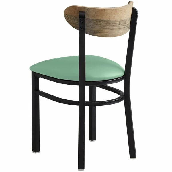 LT&S Boomerang Series Lancaster Table & Seating Boomerang Black Finish Chair With 2 1/2" Seafoam Vinyl Padded Seat And Driftwood Back 3 LT&S Boomerang Series Lancaster Table & Seating Boomerang Black Finish Chair With 2 1/2" Seafoam Vinyl Padded Seat And Driftwood Back - Image 3