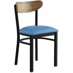 LT&S Boomerang Series Lancaster Table & Seating Boomerang Black Finish Chair With 2 1/2" Blue Vinyl Padded Seat And Driftwood Back -Lancaster Table & Seating Shop 2297163