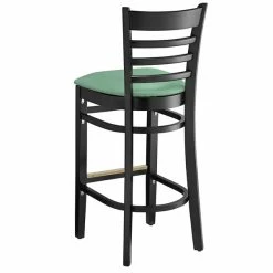 Lancaster Table & Seating Black Finish Wooden Ladder Back Bar Height Chair With Seafoam Padded Seat -Lancaster Table & Seating Shop 2297192