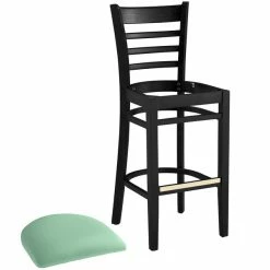 Lancaster Table & Seating Black Finish Wooden Ladder Back Bar Height Chair With Seafoam Padded Seat -Lancaster Table & Seating Shop 2297193